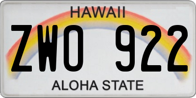 HI license plate ZWO922