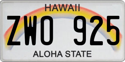 HI license plate ZWO925