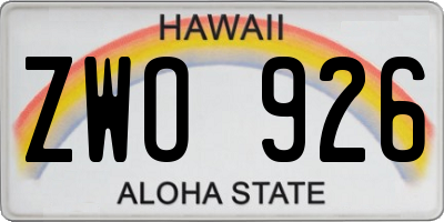 HI license plate ZWO926