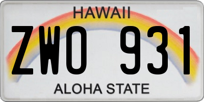 HI license plate ZWO931
