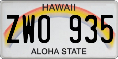 HI license plate ZWO935