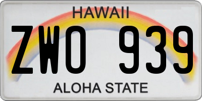 HI license plate ZWO939