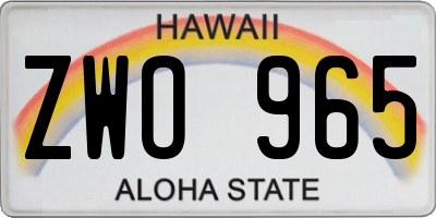 HI license plate ZWO965