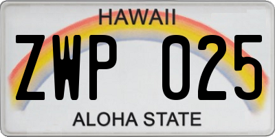 HI license plate ZWP025
