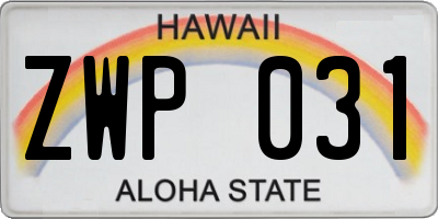 HI license plate ZWP031