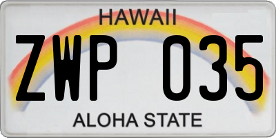 HI license plate ZWP035