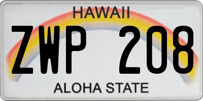 HI license plate ZWP208