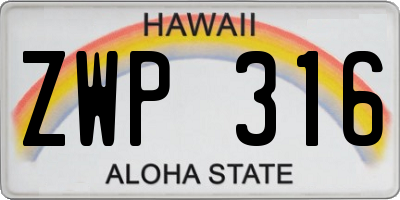 HI license plate ZWP316