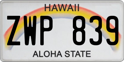 HI license plate ZWP839