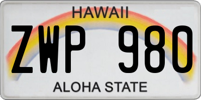 HI license plate ZWP980