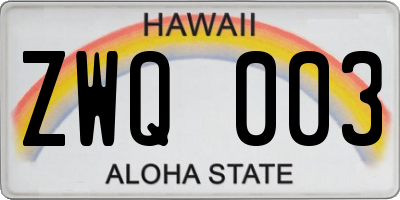 HI license plate ZWQ003