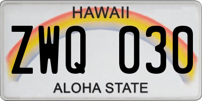 HI license plate ZWQ030