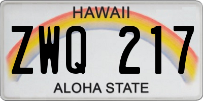 HI license plate ZWQ217