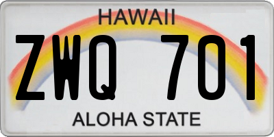 HI license plate ZWQ701