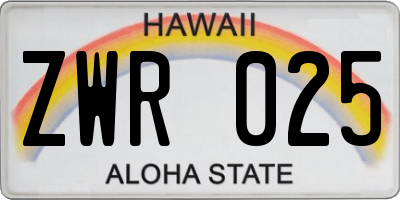 HI license plate ZWR025