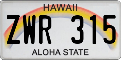 HI license plate ZWR315