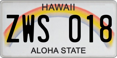 HI license plate ZWS018