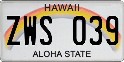 HI license plate ZWS039
