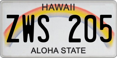 HI license plate ZWS205
