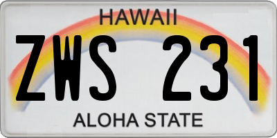 HI license plate ZWS231