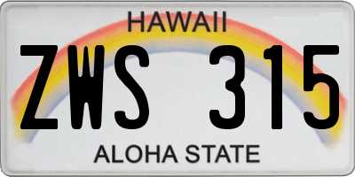 HI license plate ZWS315