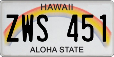 HI license plate ZWS451