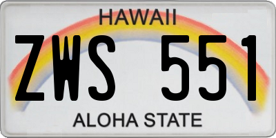 HI license plate ZWS551