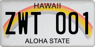 HI license plate ZWT001