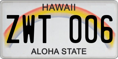 HI license plate ZWT006