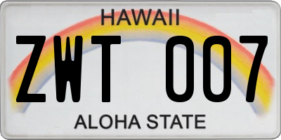 HI license plate ZWT007