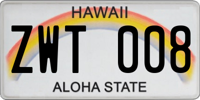 HI license plate ZWT008