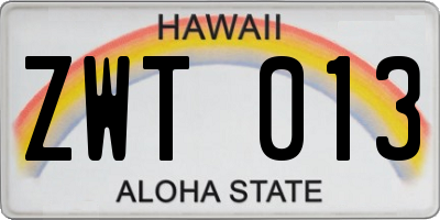 HI license plate ZWT013