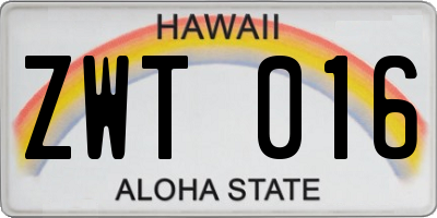 HI license plate ZWT016