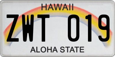 HI license plate ZWT019