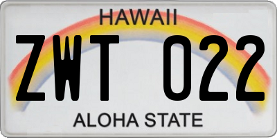 HI license plate ZWT022