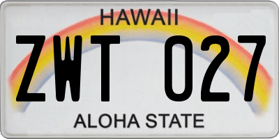 HI license plate ZWT027