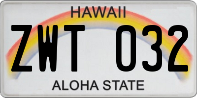 HI license plate ZWT032