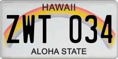 HI license plate ZWT034