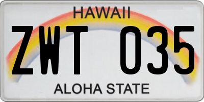 HI license plate ZWT035