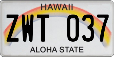 HI license plate ZWT037