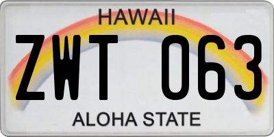 HI license plate ZWT063