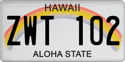 HI license plate ZWT102