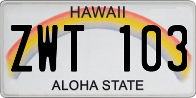 HI license plate ZWT103