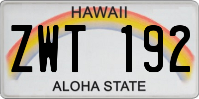 HI license plate ZWT192