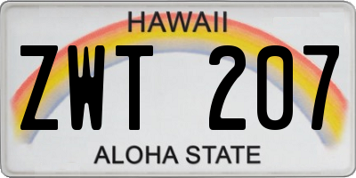 HI license plate ZWT207