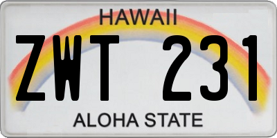 HI license plate ZWT231