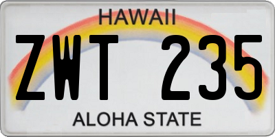 HI license plate ZWT235