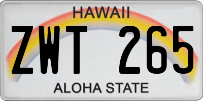 HI license plate ZWT265