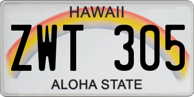 HI license plate ZWT305