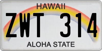 HI license plate ZWT314